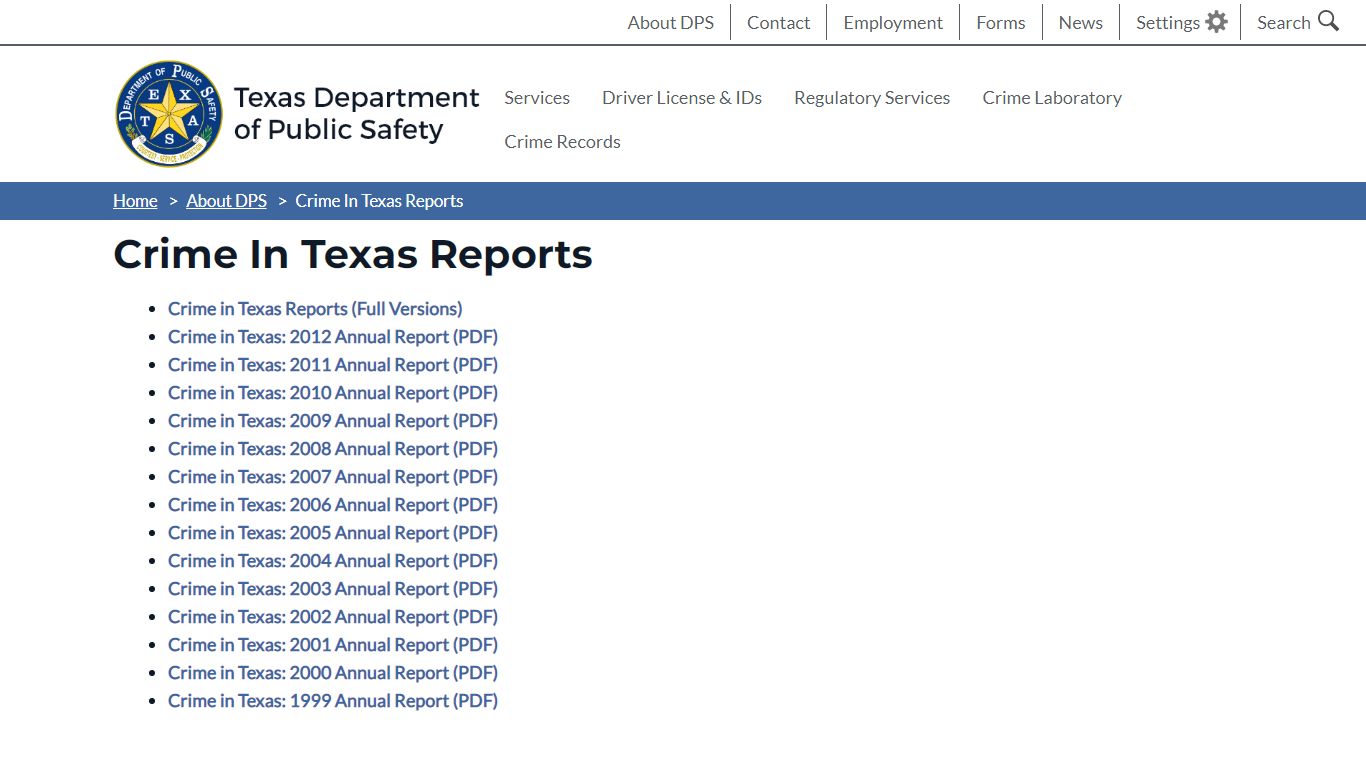 Crime In Texas Reports | Department of Public Safety